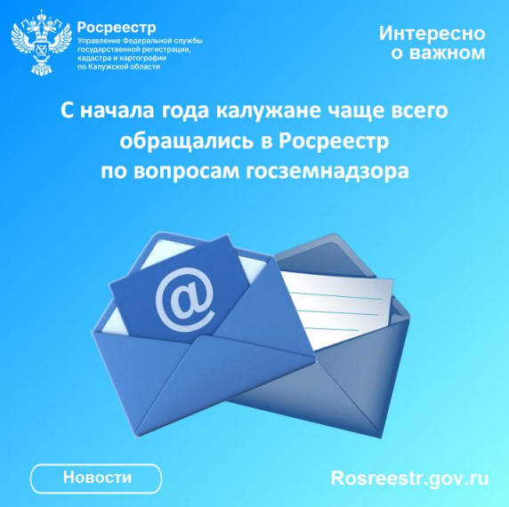 С начала года калужане чаще всего обращались в Росреестр по вопросам госземнадзора. С начала года калужане чаще всего обращались в Росреестр по вопросам госземнадзора.