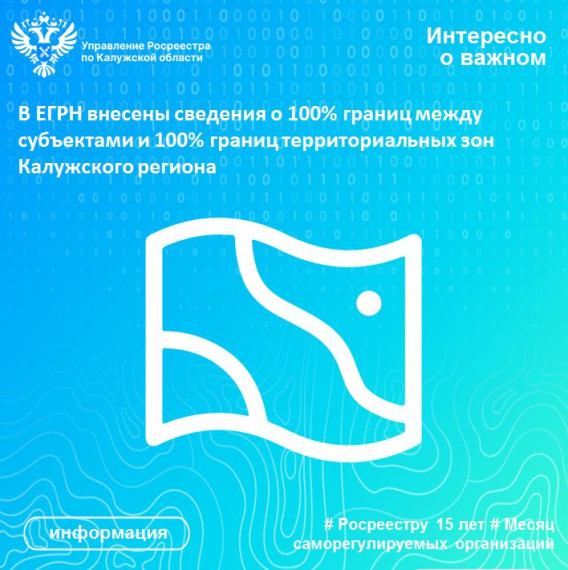 В ЕГРН внесены сведения о 100% границ между субъектами и 100% границ территориальных зон Калужского региона.