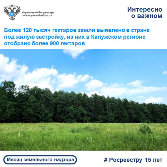 Более 120 тысяч гектаров земли выявлено в стране под жилую застройку, из них в Калужском регионе отобрано более 900 гектаров.